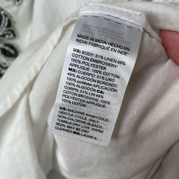 Chico’s Linen Blend Moss Green Floral Applique Tunic Top 2 12 M - Picture 6 of 7